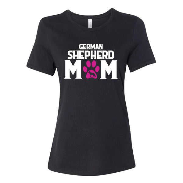 GSS - German Shepherd Mom Paw Pink T-Shirts German Shepherd Shop Bella Canvas Women's Crewneck Black S