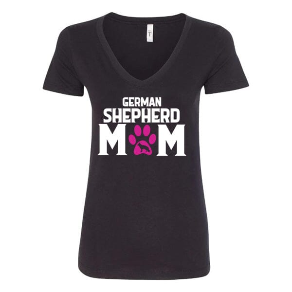 GSS - German Shepherd Mom Paw Pink T-Shirts German Shepherd Shop Next Level Woman's V-Neck Black S