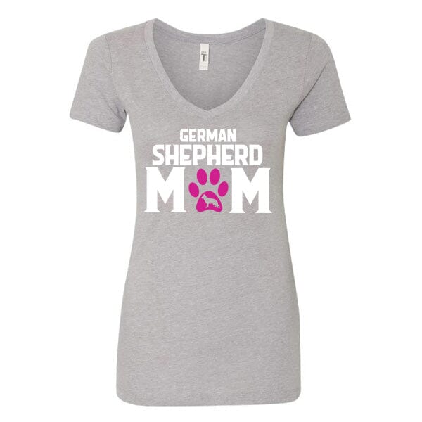 GSS - German Shepherd Mom Paw Pink T-Shirts German Shepherd Shop Next Level Woman's V-Neck Heather Gray S