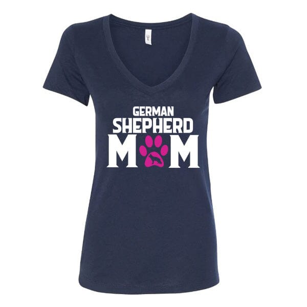 GSS - German Shepherd Mom Paw Pink T-Shirts German Shepherd Shop Next Level Woman's V-Neck Navy S