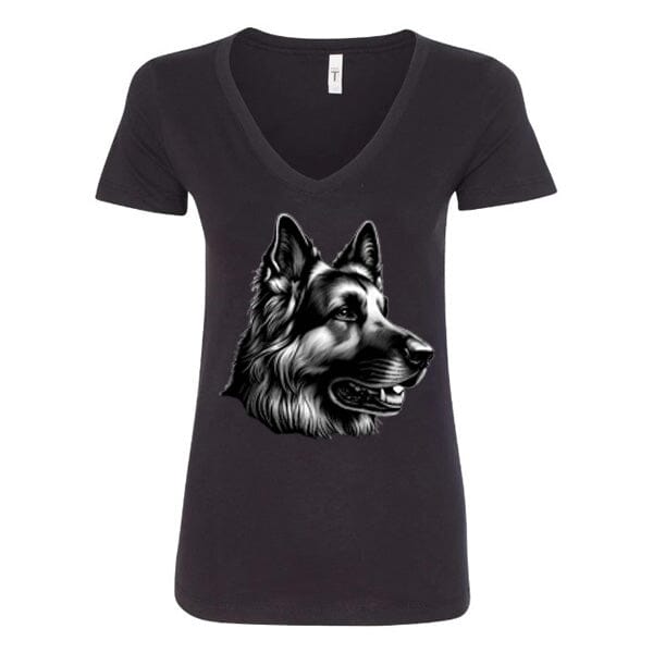 GSS - German Shepherd Profile Smiling T-Shirts German Shepherd Shop Next Level Women's V-Neck (runs small) Black S