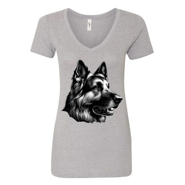 GSS - German Shepherd Profile Smiling T-Shirts German Shepherd Shop Next Level Women's V-Neck (runs small) Heather Gray S