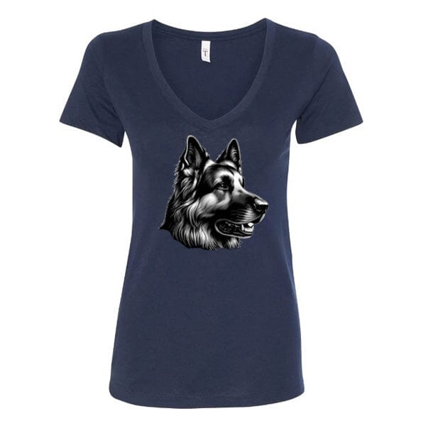 GSS - German Shepherd Profile Smiling T-Shirts German Shepherd Shop Next Level Women's V-Neck (runs small) Navy S