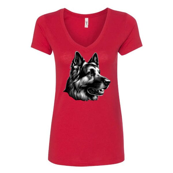 GSS - German Shepherd Profile Smiling T-Shirts German Shepherd Shop Next Level Women's V-Neck (runs small) Red S