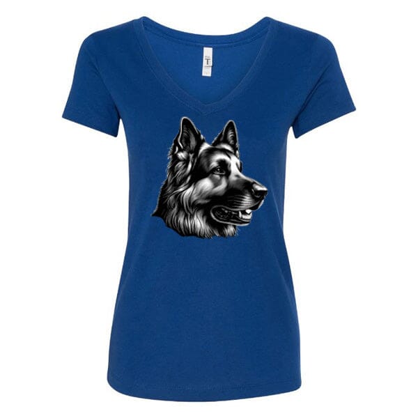 GSS - German Shepherd Profile Smiling T-Shirts German Shepherd Shop Next Level Women's V-Neck (runs small) Royal Blue S