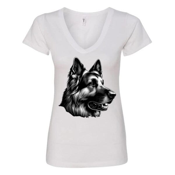 GSS - German Shepherd Profile Smiling T-Shirts German Shepherd Shop Next Level Women's V-Neck (runs small) White S