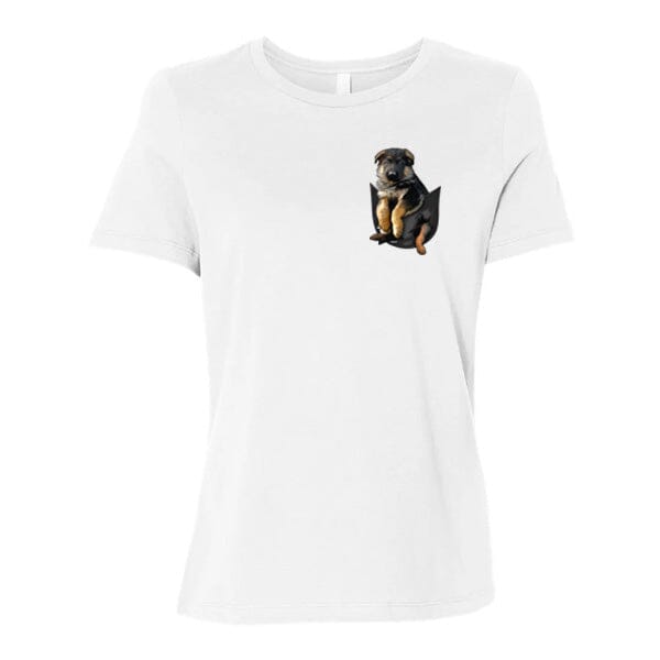 GSS - German Shepherd Puppy Pocket T-Shirts Shirts & Tops German Shepherd Shop Bella Canvas Women's Crewneck White S