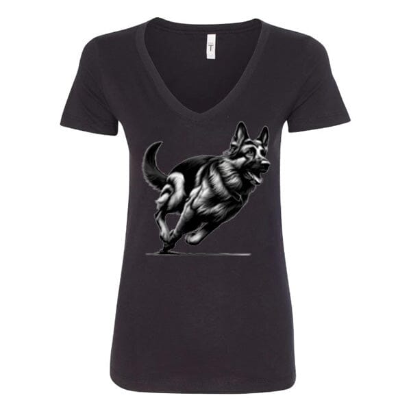 GSS - German Shepherd Running T-Shirts German Shepherd Shop Next Level Women's V-Neck (runs small) Black S