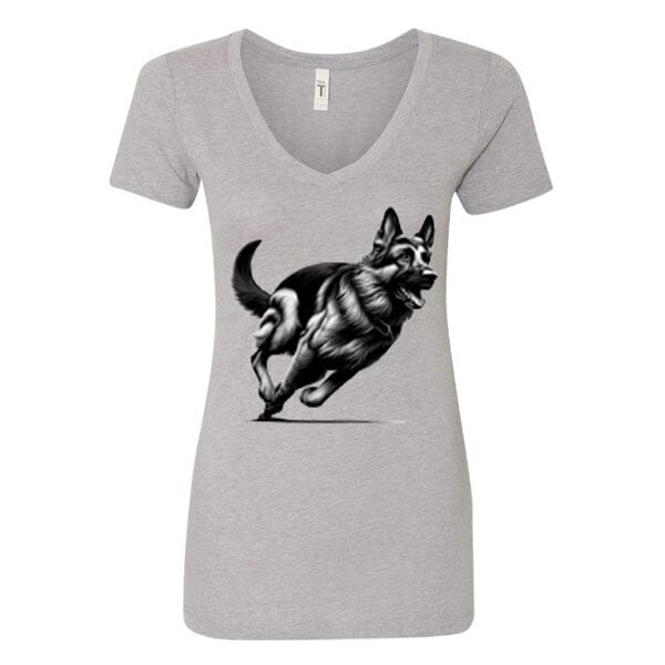 GSS - German Shepherd Running T-Shirts German Shepherd Shop Next Level Women's V-Neck (runs small) Heather Gray S