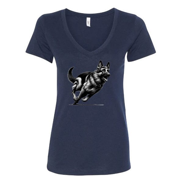 GSS - German Shepherd Running T-Shirts German Shepherd Shop Next Level Women's V-Neck (runs small) Navy S