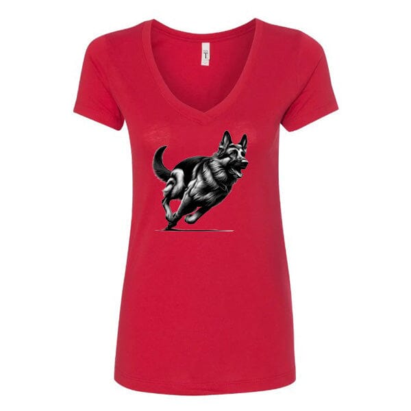 GSS - German Shepherd Running T-Shirts German Shepherd Shop Next Level Women's V-Neck (runs small) Red S