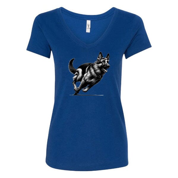 GSS - German Shepherd Running T-Shirts German Shepherd Shop Next Level Women's V-Neck (runs small) Royal Blue S