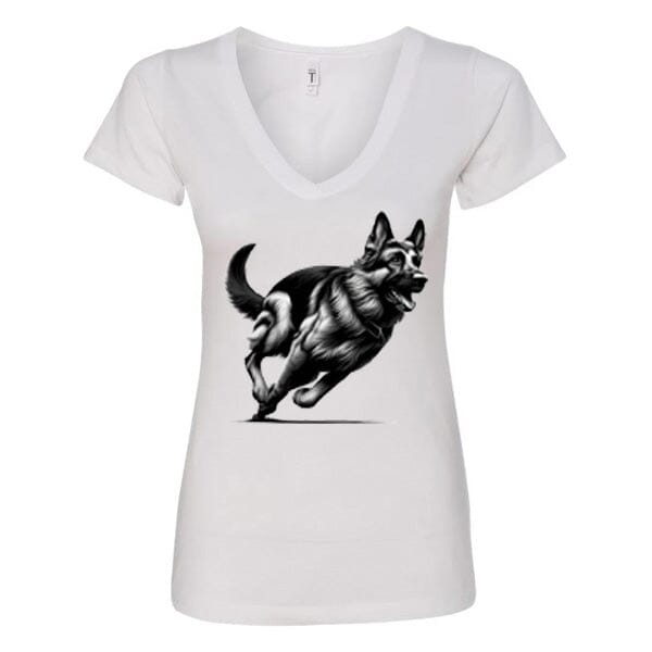 GSS - German Shepherd Running T-Shirts German Shepherd Shop Next Level Women's V-Neck (runs small) White S