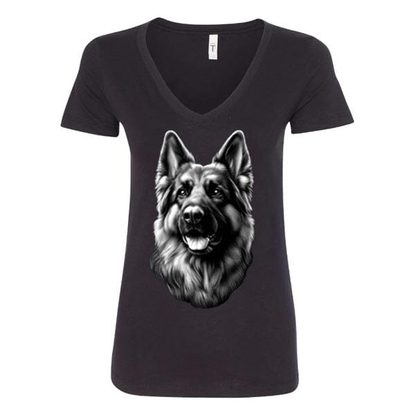 GSS - German Shepherd Tongue Out Portrait T-Shirts German Shepherd Shop Next Level Women's V-Neck (runs small) Black S