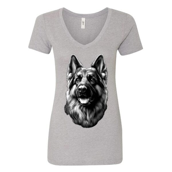 GSS - German Shepherd Tongue Out Portrait T-Shirts German Shepherd Shop Next Level Women's V-Neck (runs small) Heather Gray S