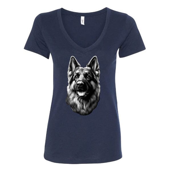 GSS - German Shepherd Tongue Out Portrait T-Shirts German Shepherd Shop Next Level Women's V-Neck (runs small) Navy S