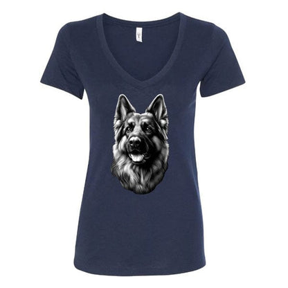 GSS - German Shepherd Tongue Out Portrait T-Shirts in Next Level Women's V-Neck (runs small), durable for dogs