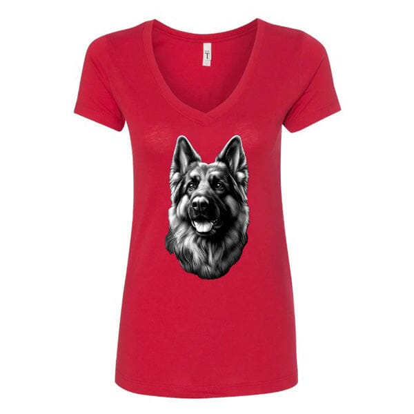 GSS - German Shepherd Tongue Out Portrait T-Shirts German Shepherd Shop Next Level Women's V-Neck (runs small) Red S