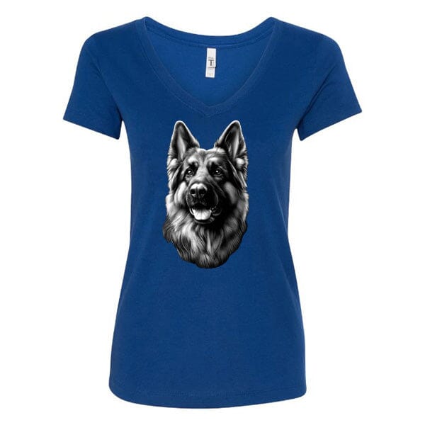 GSS - German Shepherd Tongue Out Portrait T-Shirts German Shepherd Shop Next Level Women's V-Neck (runs small) Royal Blue S