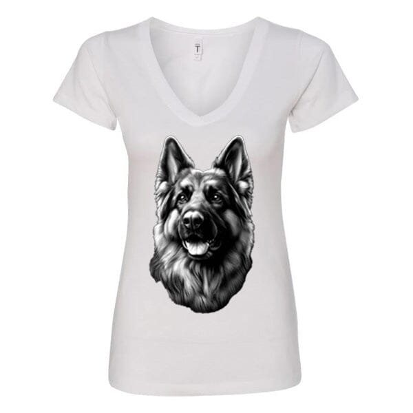 GSS - German Shepherd Tongue Out Portrait T-Shirts German Shepherd Shop Next Level Women's V-Neck (runs small) White S