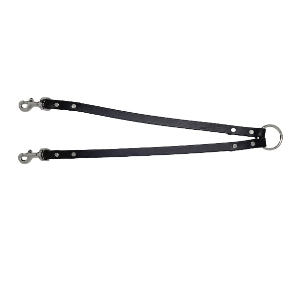 GSS - Heavy Duty Leather Double Coupler Lead with Stainless-Steel Clasp in Black, durable for dogs