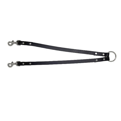 GSS - Heavy Duty Leather Double Coupler Lead with Stainless-Steel Clasp in Black, durable for dogs
