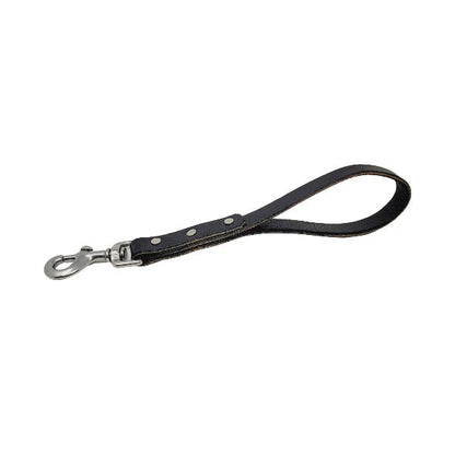 GSS - Heavy Duty Leather Traffic & Control Leash with Stainless-Steel Clasp in 1ft, durable for dogs