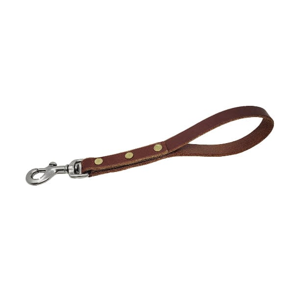 GSS - Heavy Duty Leather Traffic & Control Leash with Stainless-Steel Clasp in 1ft, durable for dogs
