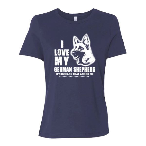 GSS - I Love My German Shepherd It's Humans That Annoy Me T-Shirts German Shepherd Shop Bella Canvas Women's Crewneck Navy S