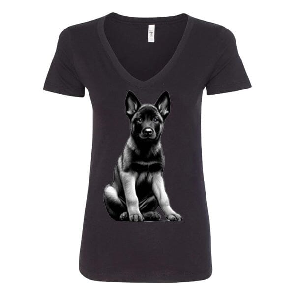 GSS - Malinois Puppy T-Shirts German Shepherd Shop Next Level Women's V-Neck (runs small) Black S