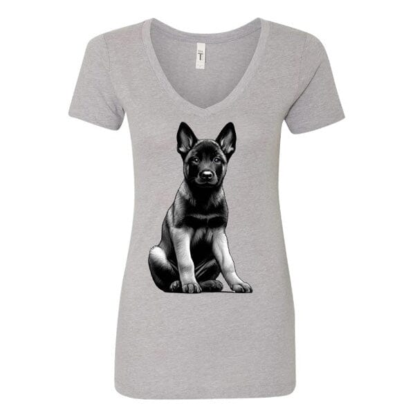 GSS - Malinois Puppy T-Shirts German Shepherd Shop Next Level Women's V-Neck (runs small) Heather Gray S