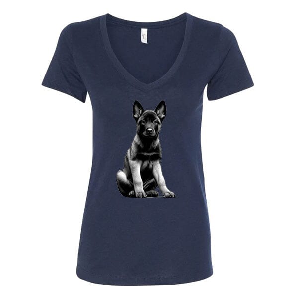 GSS - Malinois Puppy T-Shirts German Shepherd Shop Next Level Women's V-Neck (runs small) Navy S