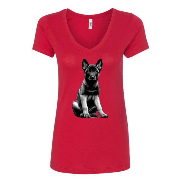 GSS - Malinois Puppy T-Shirts German Shepherd Shop Next Level Women's V-Neck (runs small) Red S