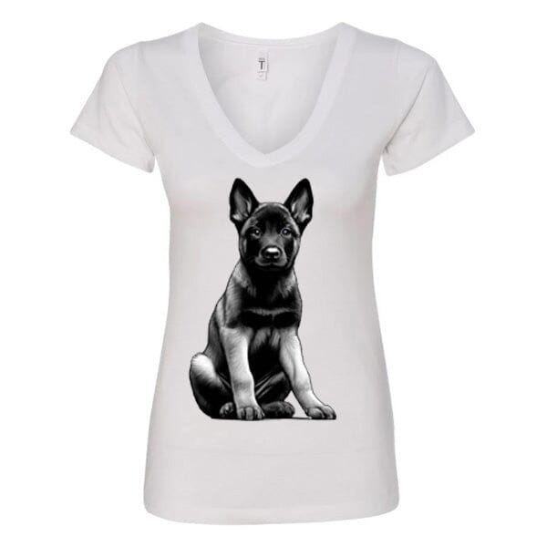 GSS - Malinois Puppy T-Shirts German Shepherd Shop Next Level Women's V-Neck (runs small) White S