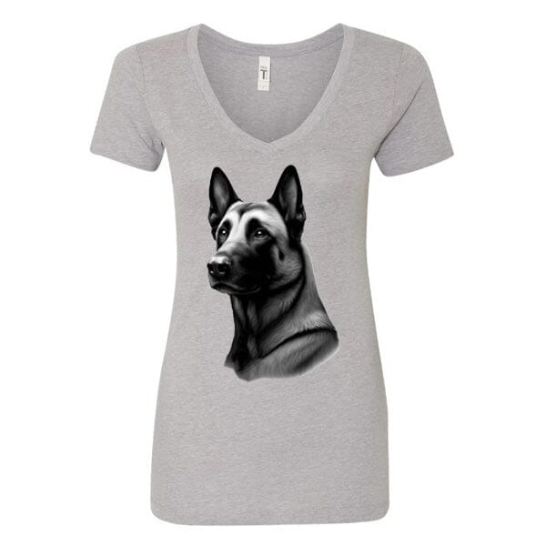 GSS - Malinois T-Shirts German Shepherd Shop Next Level Women's V-Neck (runs small) Heather Gray S