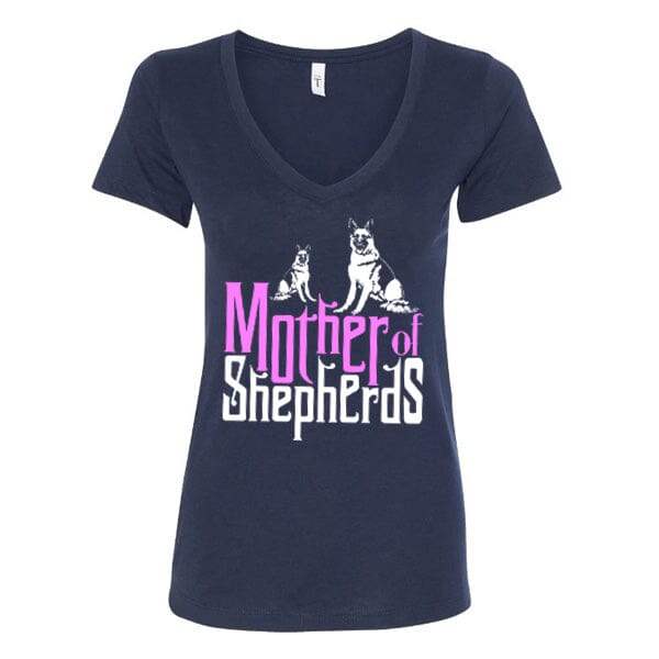 GSS - Mother Of Shepherds Pink T-Shirts German Shepherd Shop Next Level Women's V-Neck Navy S