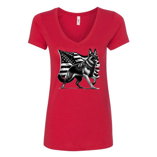 GSS - Patriotic German Shepherd K9 T-Shirts German Shepherd Shop Next Level Women's V-Neck (runs small) Red S