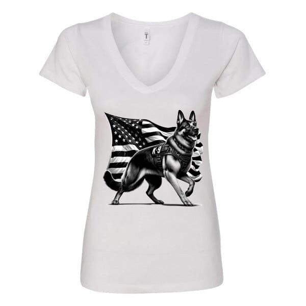 GSS - Patriotic German Shepherd K9 T-Shirts German Shepherd Shop Next Level Women's V-Neck (runs small) White S