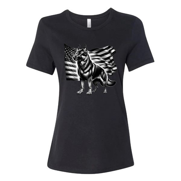 GSS - Patriotic German Shepherd With Flag T-Shirts in Bella Canvas Women's Crewneck, durable for dogs