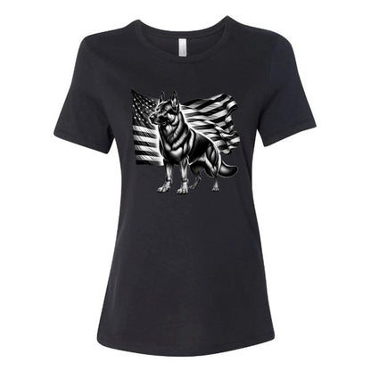 GSS - Patriotic German Shepherd With Flag T-Shirts in Bella Canvas Women's Crewneck, durable for dogs