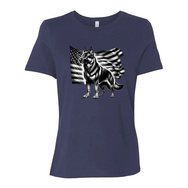 GSS - Patriotic German Shepherd With Flag T-Shirts in Bella Canvas Women's Crewneck, durable for dogs