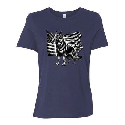 GSS - Patriotic German Shepherd With Flag T-Shirts in Bella Canvas Women's Crewneck, durable for dogs