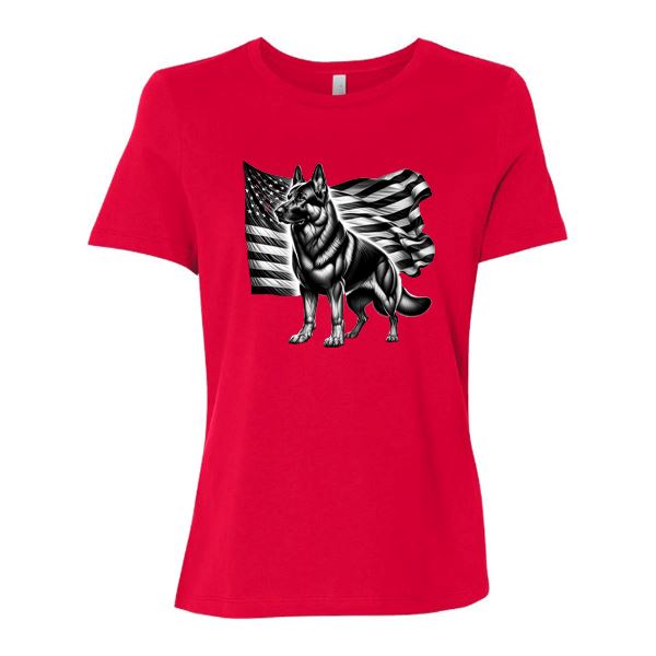 GSS - Patriotic German Shepherd With Flag T-Shirts German Shepherd Shop Bella Canvas Women's Crewneck Red S