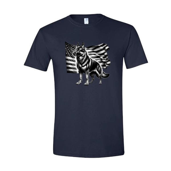 GSS - Patriotic German Shepherd With Flag T-Shirts German Shepherd Shop Gildan Men's Crewneck Navy S