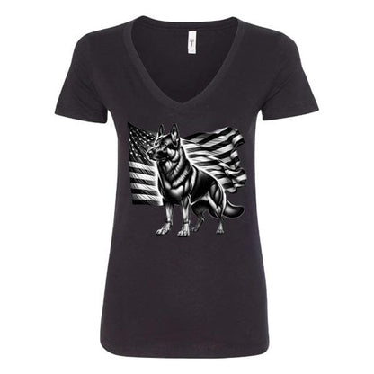 GSS - Patriotic German Shepherd With Flag T-Shirts in Next Level Women's V-Neck (runs small), durable for dogs