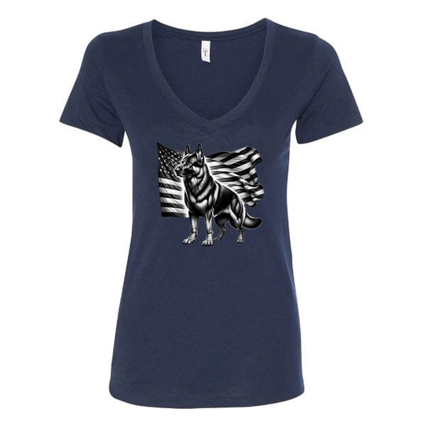 GSS - Patriotic German Shepherd With Flag T-Shirts in Next Level Women's V-Neck (runs small), durable for dogs