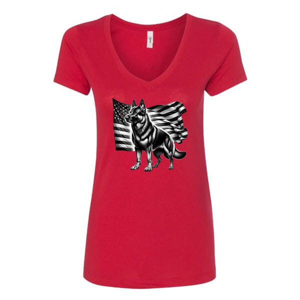 GSS - Patriotic German Shepherd With Flag T-Shirts in Next Level Women's V-Neck (runs small), durable for dogs