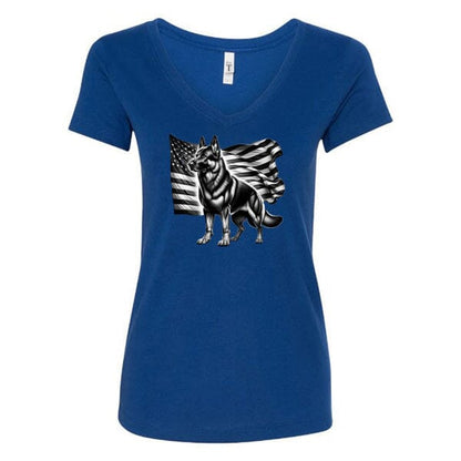 GSS - Patriotic German Shepherd With Flag T-Shirts in Next Level Women's V-Neck (runs small), durable for dogs
