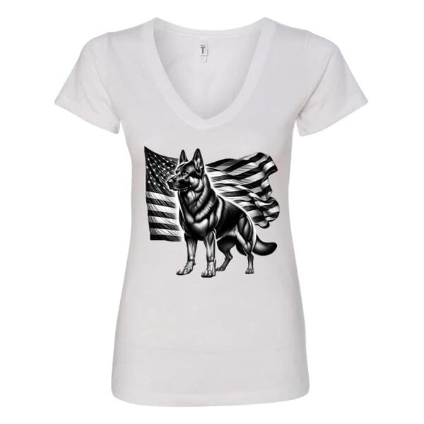 GSS - Patriotic German Shepherd With Flag T-Shirts in Next Level Women's V-Neck (runs small), durable for dogs