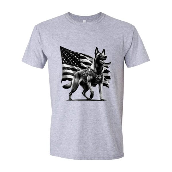 GSS - Patriotic Malinois K9 T-Shirts German Shepherd Shop Gildan Men's Crewneck Heather Gray S